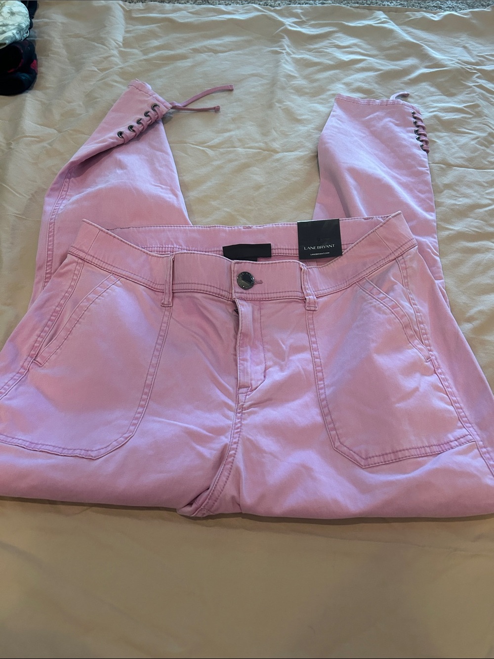 Lane Bryant Light Pink Lace-Up Ankle Jeans size 14